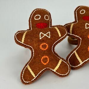 Vintage Christmas Gingerbread Men Stuffed Holiday Napkin Ring Holder Set of 4